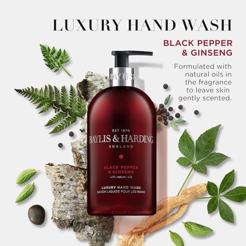 Baylis & Harding Liquid Hand Soap Wash With Dispenser Black Pepper and Ginseng For 16.9Oz 3Pack
