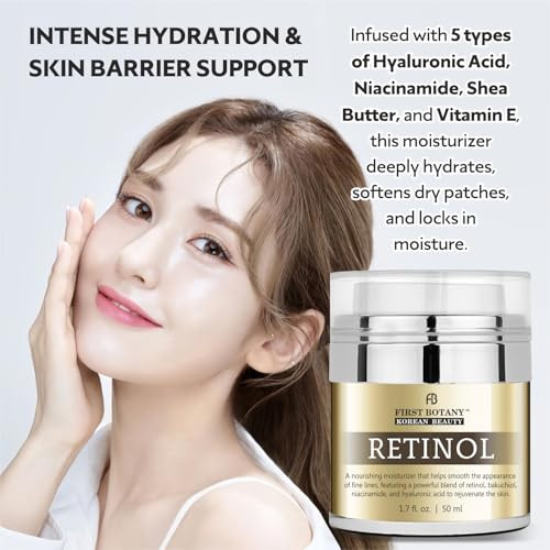 First Botany Korean Retinol Moisturizer Face Cream Hydrating AntiAging Facial and Neck Cream 1.7 Fl Oz