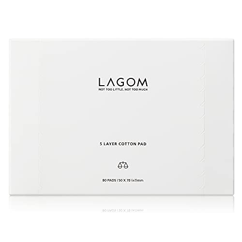 Lagom 5 Layer Cotton Pad 100% Natural Hypoallergenic Separable Cleansing Puff LintFree 80 Count