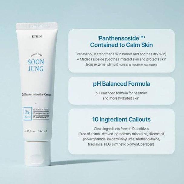 Etude Soonjung 2X Barrier Intensive Cream Rich Moisture + Soonjung Ph 6.5 2.02 Fl Oz