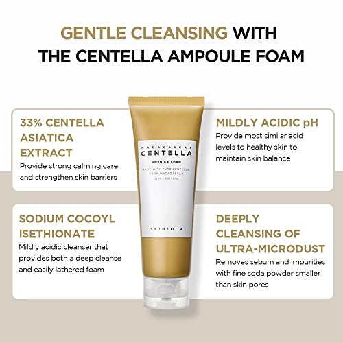 Skin1004 Madagascar Centella Ampoule Foam Korean Face Cleanser and Makeup Remover With 4.23 Fl.Oz