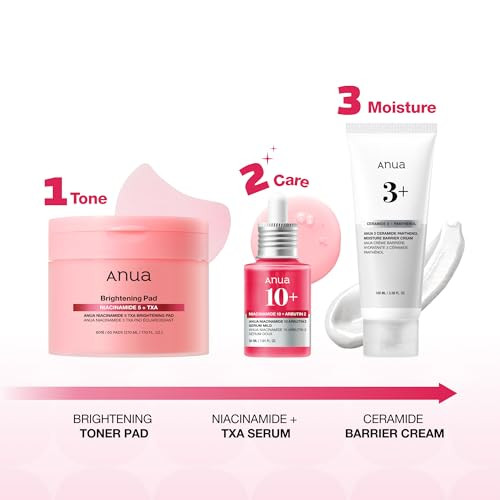 Anua Brightening Niacinamide Skincare Routine Set Txa Toner Pad and Serum With