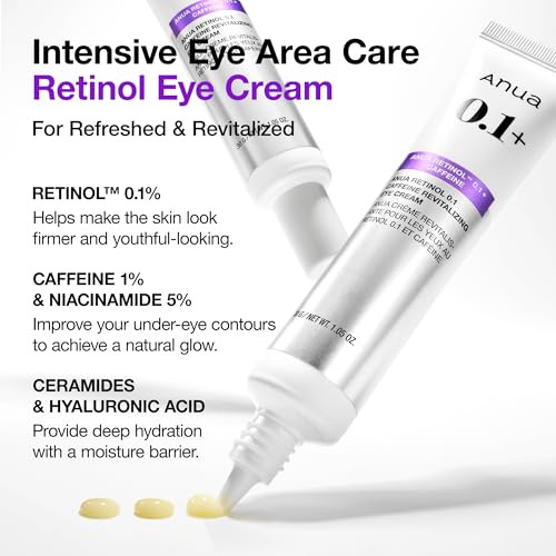 Anua Retinol 0.1 Caffeine Revitalizing Eye Cream Lightweight Formula For Dark Circles 1.05 Fl Oz