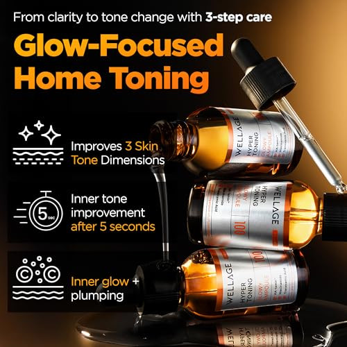Wellage Hyper Toning Glowy Ampoule For Face Korean Skin Care Glutathoine Vitamin 1.01 Fl.Oz