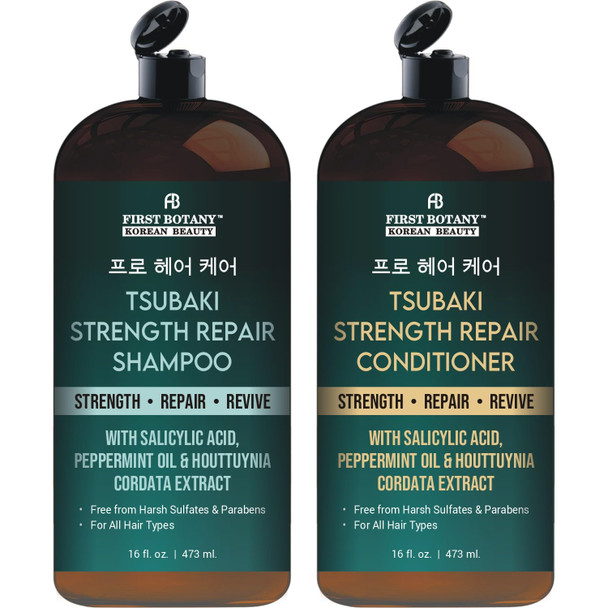 First Botany Tsubaki Strength Repair Shampoo and Conditioner For Damaged Hair 16 Fl Oz