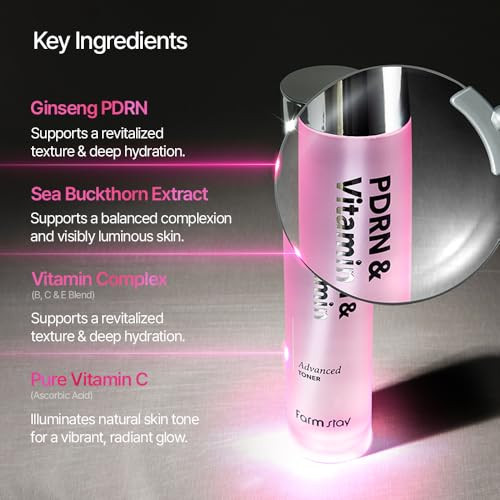 Farmstay Pdrn and Vitamin Advanced Toner Lightweight Glow Boosting Hydrating Smoothing Calming 4.05 Fl Oz