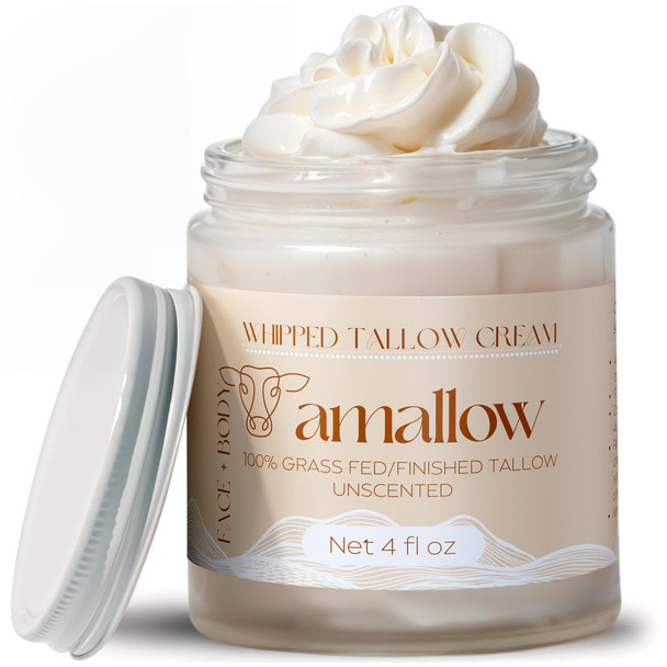 Amallow 100% Grass Fed Beef Tallow For Skin Care Face + Body 4 Fl. Oz