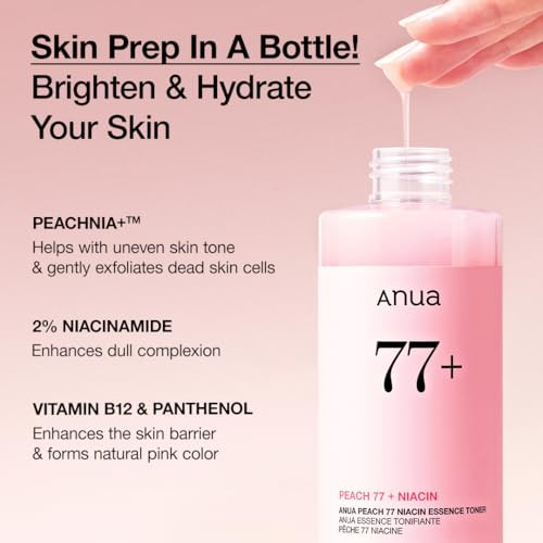 Anua Peach 77 Niacin Essence Toner Gentle Exfoliating and Radiant Facial Essence 8.45 Fl Oz