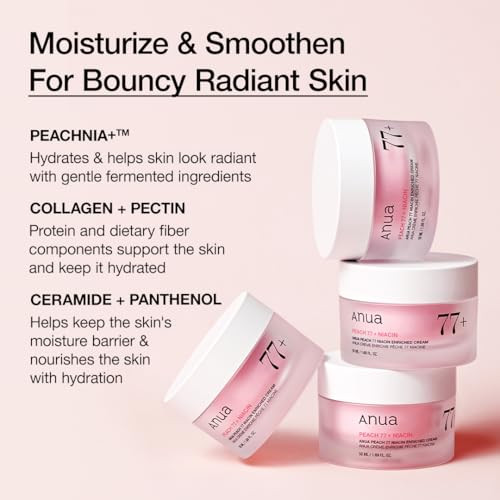 Anua Peach Niacinamide Cream Hydrating Face Moisturizer With Collagen Vitamin B12 Ceramide 1.69 Fl.Oz