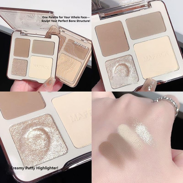 Uniqus 4In1 Face Contour Palette Matte And Shimmer Shades With Highlighter Brown S With Highlighter Brown An 2 Pack