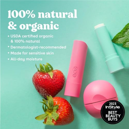 Eos 100% Natural and Organic Lip Balm Sticks Sweet Mint All Natural 0.14 Oz 2Pack