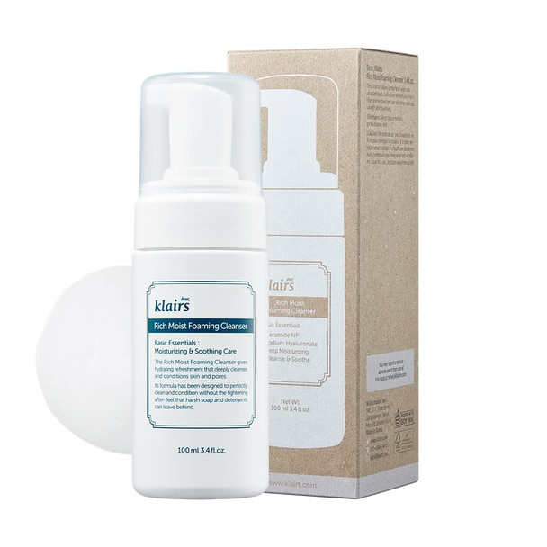 Dearklairs KBeauty Skincare Rich Moist Foaming Cleanser 3.4 Fl Oz