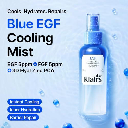 Dearklairs Blue Egf Cooling Mist BiPhase Face Mist Egf+Guaiazulene Lightweight NonSticky Finish 3.38 Fl Oz