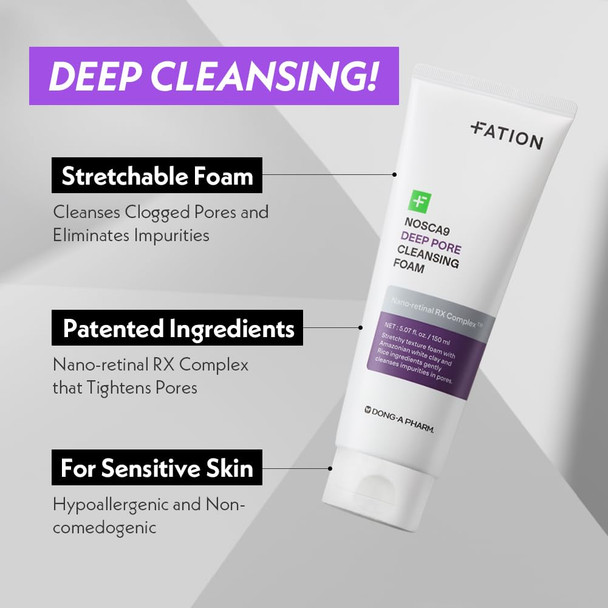 Fation Nosca9 Deep Pore Cleansing Foam For Sensitive Skin Korean Skincare Face 5.07 Fl. Oz