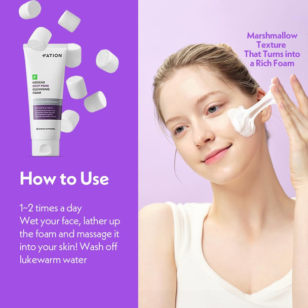 Fation Nosca9 Deep Pore Cleansing Foam For Sensitive Skin Korean Skincare Face 5.07 Fl. Oz