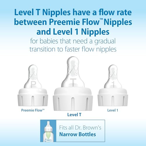 Dr. BrownS Natural Flow Level T Narrow Baby Bottle Nipple Newborn Slow Flow 6Pack