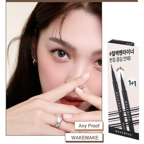 Wakemake Any Proof Eyeliner Korean Makeup Liquid Eyeliner Waterproof SmudgeProof UltraFine Tip 0.05 Oz Pack Of 2