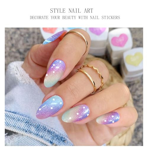 Jmeowio Gel Nail Stickers Rainbow Glitter Semi Cured Gel Nail Strips Wraps