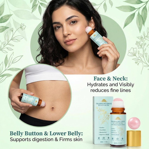 Peehss Castor Oil And Frankincense Roll On Rose Quartz Roller Ball Organic 1.7 Fl Oz