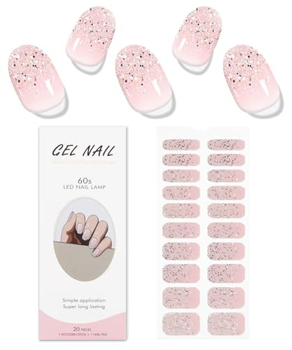 Jmeowio Gel Nail Stickers Glitter Light Pink Cured Gel Nail Strips Wraps
