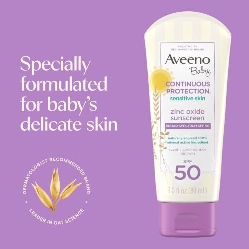 Aveeno Baby Continuous Protection Zinc Oxide Spf 50 Sunscreen For Babies With Sensitive 3 Fl Oz