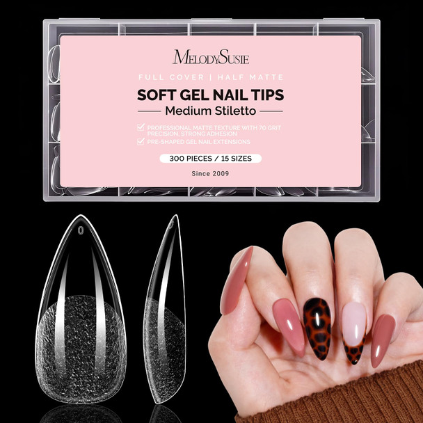 Melodysusie Short Almond X Nail Tips 15 Sizes Clear AcrylicHalf Matte Full 300Pcs