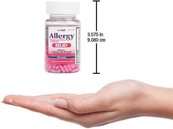 HealthA2Z® Allergy Relief | Diphenhydramine HCL 25mg | Antihistamine | Relief from Itchy Throat, Sneezing, Runny Noses | Indoor & Outdoors Allergies - 200 Caplets