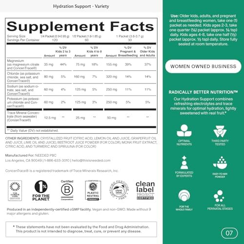 Needed. Hydration Support with Electrolytes & Trace Minerals – Electrolytes for Pregnancy & During Lactation - 30 Hydration Packets Lightly Sweetened with Real Fruit - 3.6 Ounce