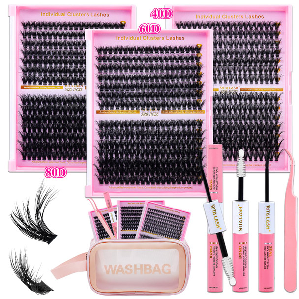 Ritalash Lash Clusters Kit For Beginners Eyelash Clusters Kit Lashes Clusters Kit 640Pcs