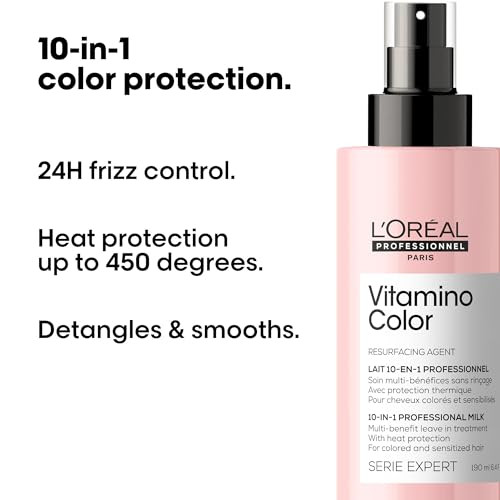 LOr Al Professionnel Paris Vitamino Color 10In1 MultiBenefit LeaveIn Spray Heat Protectant and Detangler For Treated And All Hair Types