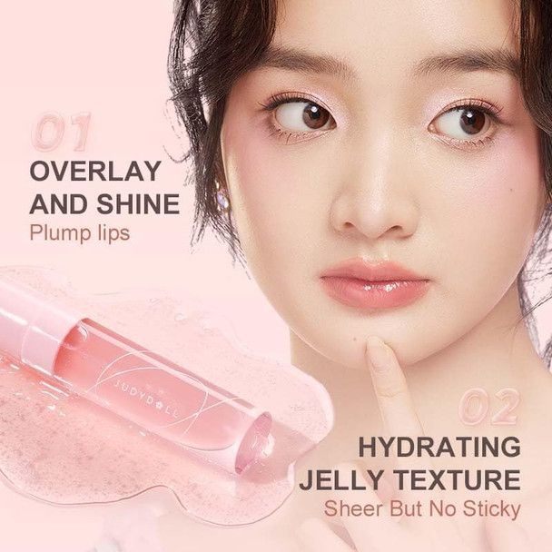 Judydoll Peach Honey Overlay Lip OilSheer Glossy ShineJelly TextureNonSticky Lip Gloss With