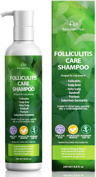 Recuren Plus Folliculitis Treatment AntiFungal Scalp Shampoo: Antifungal Scalp Cleanser For Seborrheic Dermatitis