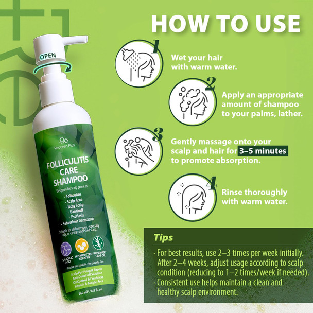 Recuren Plus Folliculitis Treatment AntiFungal Scalp Shampoo: Antifungal Scalp Cleanser For Seborrheic Dermatitis