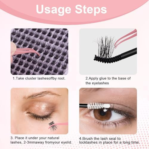 Fenshine Cluster Lashes Individual Lashes Wide Stem C D Curl 9-15mm Length DIY Eyelash Extension Individual Soft False Lashes for Personal Use at Home (144pcs Mix 9-15MM Eyelash Extension Kit)