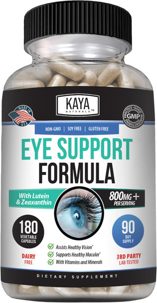 Kaya Naturals Eye Health Supplement - Lutein & Zeaxanthin - Supports Eye Strain, Dry Eyes, and Vision Health - Clinically Proven Ingredients 800mg Vitamin Supplement