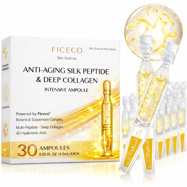 Ficeco Glow Intensive Silk Peptides Serum for Face Korean Anti Aging Hydrating Ampoule with Multi Peptide Collagen Niacinamide 4D Hyaluronic Acid for Wrinkles Fine Lines and  Radiance