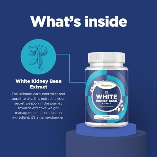 Phytoral White Kidney Bean Extract Carb Blocker - White Kidney Beans Supplement for Metabolism Boost & Ease Calories from Starchy Food - Carb Control Supplements