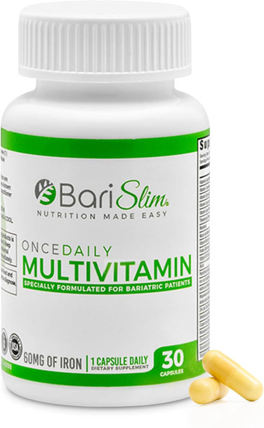 BariSlim Once Daily Bariatric Multivitamin Capsule - 60mg of Iron - Bariatric Vitamin & Supplement for Post WLS Surgery Including Gastric Bypass & Gastric Sleeve