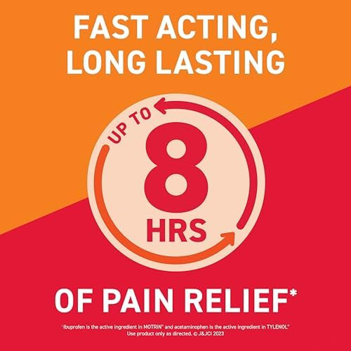 Motrin Dual Action with Tylenol, Fast-Acting, Long Lasting Pain Reliever with Ibuprofen & Acetaminophen for Minor Aches & Pains, Ibuprofen (NSAID) 125 mg & Acetaminophen 250 mg