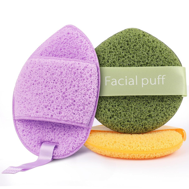 Glor Brochas Facial Sponges  3PCS Soft Reusable Face Sponges for Cleansing Makeup Removal Clay Mask and  Exfoliating Individually Wrapped PU Beauty Pads in Colorful Set for Travel and  Daily Use