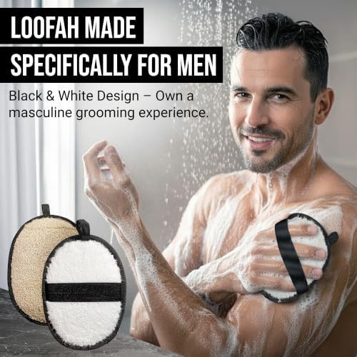 SERRENTO Loofah Body Scrubber Shower - Luffa Sponge 2PCS Black & White Set