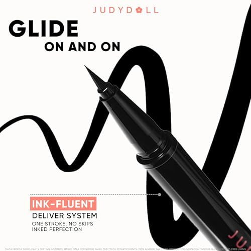 JUDYDOLL Intense Black Liquid Eyeliner Black Liquid Liner  Waterproof Smudge proof Long lasting Easy Glide and Ultra fine Brush Tip Skip free Lining Ideal for Cat Eyes and Wings Beginner Friendly