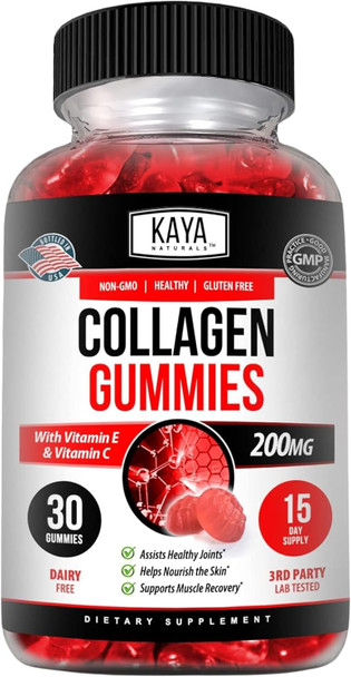 Kaya Naturals Collagen Gummies for Men & Women Supplement | Nature Made Gummies - 1000mg of Hydrolyzed Collagen, Vitamin C, Selenium & Biotin, Strawberry Flavor