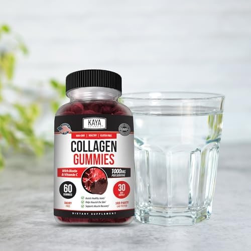 Kaya Naturals Collagen Gummies for Men & Women Supplement | Nature Made Gummies - 1000mg of Hydrolyzed Collagen, Vitamin C, Selenium & Biotin, Strawberry Flavor