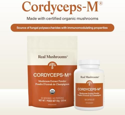 Real Mushrooms Cordyceps Mushroom Powder with Beta Glucans | Energy and Performance Support Supplement from Cordyceps and Beta Glucans, Vegan Non-GMO, No Grain Fillers