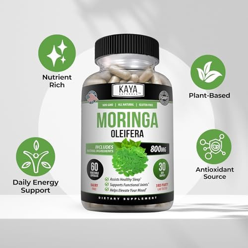 Kaya Naturals Moringa Leaf Extract - Complete Greens Superfood Supplement - Pure Miracle Tree Moringa - Boost Energy Naturally - Nutrient Dense Vitamins for Adult