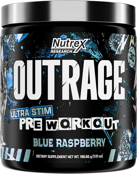 Nutrex Research Outrage Ultra HIGH STIM Pre-Workout Powder for Men | 400mg Caffeine, L-Citrulline, Beta-Alanine, Creatine | Extreme Energy, Focus, Strength & Endurance - 30 Servings