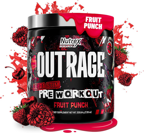 Nutrex Research Outrage Ultra HIGH STIM Pre-Workout Powder for Men | 400mg Caffeine, L-Citrulline, Beta-Alanine, Creatine | Extreme Energy, Focus, Strength & Endurance - 30 Servings