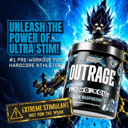 Nutrex Research Outrage Ultra HIGH STIM Pre-Workout Powder for Men | 400mg Caffeine, L-Citrulline, Beta-Alanine, Creatine | Extreme Energy, Focus, Strength & Endurance - 30 Servings