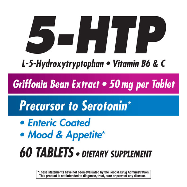 Nature's Way 5-HTP, L-5-Hydroxytryptophan, Vitamin B6 & C, Griffonia Bean Extract 50 mg, 60 Count